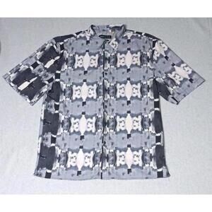 Suslo Couture Button Up Short Sleeve Shirt Mens Size 3XL Gray Watercolor Design